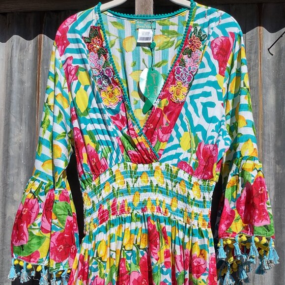 NEW Antica Sartoria - Giacomo Beaded Floral Maxi Dress Tassels Embroidered OS - Picture 3 of 11